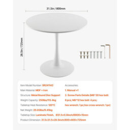 Vevor Round Dining Table, 31.5 In Wood Table For 2-4 Person, Modern Circle Furniture, Leisure Coffee Office Tables - thumbnail 7