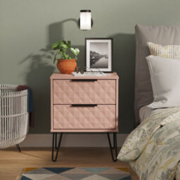 Anzio Matt Kobe Pink 2 Drawer Non-Extendable Bedside Table (H)574mm (W)450mm (D)395mm