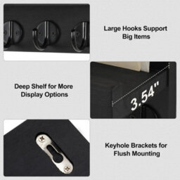 Black Wall Mounted Key Holder Hooks Keyrings Organiser With Shelf Letter Mail Hanger - thumbnail 4