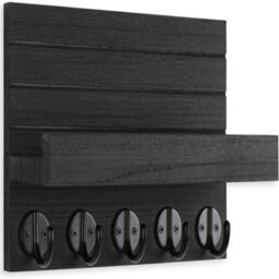 Black Wall Mounted Key Holder Hooks Keyrings Organiser With Shelf Letter Mail Hanger - thumbnail 3