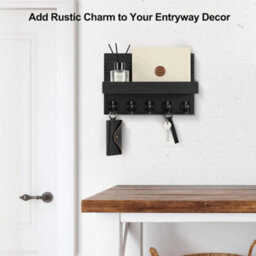 Black Wall Mounted Key Holder Hooks Keyrings Organiser With Shelf Letter Mail Hanger - thumbnail 5
