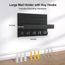 Black Wall Mounted Key Holder Hooks Keyrings Organiser With Shelf Letter Mail Hanger - thumbnail 2