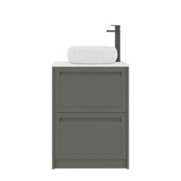 Royal Bathrooms Royal Bathroom Elmore 600mm Matt Green Freestanding Bathroom Vanity Unit 2 Drawer Plain White Worktop With Milan Basin - thumbnail 7