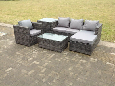 Fimous 5 Seats Rattan Sofa Set Coffee Table Arm Chair Set Outdoor Garden Furniture In Dark Grey - image 1