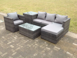 Fimous 5 Seats Rattan Sofa Set Coffee Table Arm Chair Set Outdoor Garden Furniture In Dark Grey - thumbnail 5