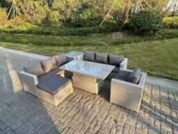 Fimous Rattan Garden Funiture Set Adjustable Rising Lifting Table Sofa Dining Set Side Coffee Tea Table Chair Footstool - thumbnail 3