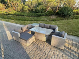 Fimous Rattan Garden Funiture Set Adjustable Rising Lifting Table Sofa Dining Set Side Coffee Tea Table Chair Footstool - thumbnail 2