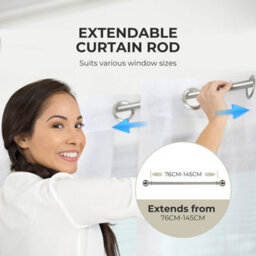Marlow Satin Nickel Steel Curtain Rod Set Extendable Adjustable Quiet - thumbnail 8