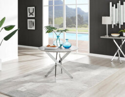Furniturebox Uk Novara Grey Concrete Effect Round Dining Table & 4 Navy Pesaro Silver Chairs - thumbnail 2