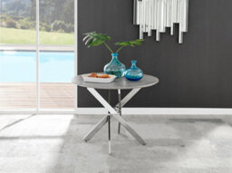 Furniturebox Uk Novara Grey Concrete Effect Round Dining Table & 4 Navy Pesaro Silver Chairs - thumbnail 3