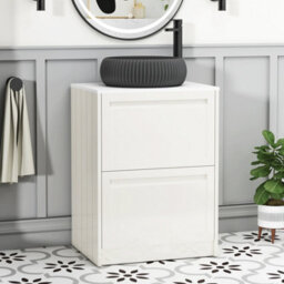 Royal Bathrooms Royal Bathroom Elmore 600mm Classic White Freestanding Bathroom Vanity Unit 2 Drawer Plain White Worktop With Milan Black Basin - thumbnail 1