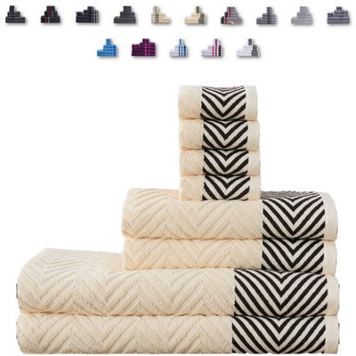 TheWhiteWater Limited 8 Pieces Towel Set With 4 Face Towel 2 Hand Towels And 2 Bath 100% Pure Natural Cotton Bale Set Of Towels - Cream (Zig Zag) - image 1