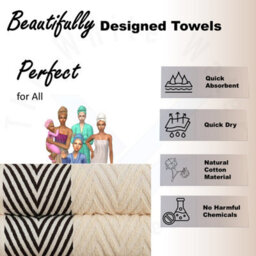 TheWhiteWater Limited 8 Pieces Towel Set With 4 Face Towel 2 Hand Towels And 2 Bath 100% Pure Natural Cotton Bale Set Of Towels - Cream (Zig Zag) - thumbnail 4