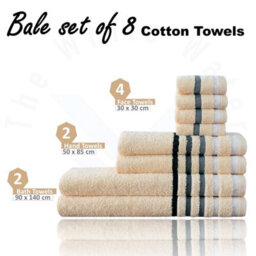 TheWhiteWater Limited 8 Pieces Towel Set With 4 Face Towel 2 Hand Towels And 2 Bath 100% Pure Natural Cotton Bale Set Of Towels - Cream (Zig Zag) - thumbnail 5