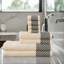TheWhiteWater Limited 8 Pieces Towel Set With 4 Face Towel 2 Hand Towels And 2 Bath 100% Pure Natural Cotton Bale Set Of Towels - Cream (Zig Zag) - thumbnail 2