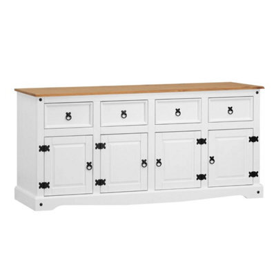 Sideboard White 4 Door 4 Drawer Solid Wood Mexican Pine Wooden Dresser - image 1