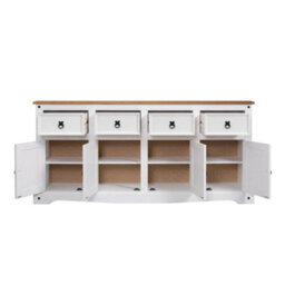 Sideboard White 4 Door 4 Drawer Solid Wood Mexican Pine Wooden Dresser - thumbnail 3