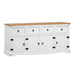 Sideboard White 4 Door 4 Drawer Solid Wood Mexican Pine Wooden Dresser - thumbnail 1