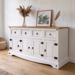 Sideboard White 4 Door 4 Drawer Solid Wood Mexican Pine Wooden Dresser - thumbnail 4