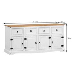 Sideboard White 4 Door 4 Drawer Solid Wood Mexican Pine Wooden Dresser - thumbnail 2