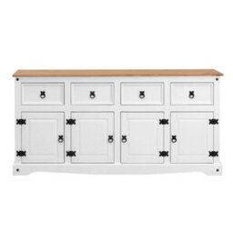 Sideboard White 4 Door 4 Drawer Solid Wood Mexican Pine Wooden Dresser - thumbnail 5