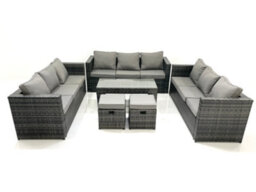 Fimous Outdoor Garden Furniture Set 11 Seater Rattan Sofa Set With Coffee Table 2 Small Footstools Dark Grey Mixed - thumbnail 2