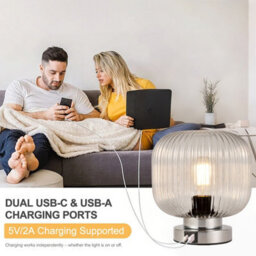 Harper Living Table Lamp With Usb-C & Usb-A Charging Ports, Touch Control Dimmable E27 Desk Lamp, Clear Glass Shade - thumbnail 6