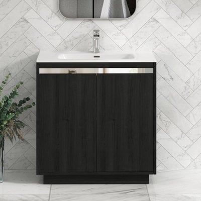 Royal Bathrooms Orion 800mm Floor Standing Bathroom Vanity Unit 2 Door Hale Black With Ceramic Basin & Chrome Accent Trim - image 1