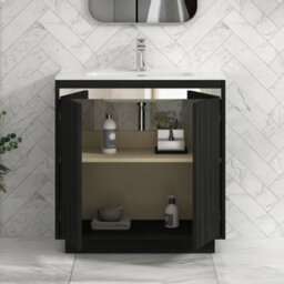Royal Bathrooms Orion 800mm Floor Standing Bathroom Vanity Unit 2 Door Hale Black With Ceramic Basin & Chrome Accent Trim - thumbnail 5