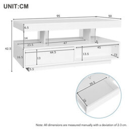 Led Coffee Table With 2 Drawers, Open Storage And 16-Color Led Lights, White - thumbnail 7
