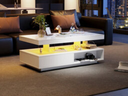 Led Coffee Table With 2 Drawers, Open Storage And 16-Color Led Lights, White - thumbnail 4