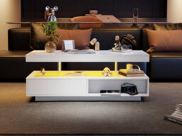 Led Coffee Table With 2 Drawers, Open Storage And 16-Color Led Lights, White - thumbnail 3