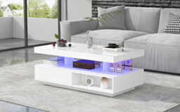 Led Coffee Table With 2 Drawers, Open Storage And 16-Color Led Lights, White - thumbnail 2