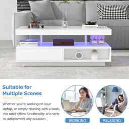 Led Coffee Table With 2 Drawers, Open Storage And 16-Color Led Lights, White - thumbnail 8