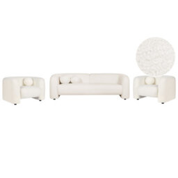 Beliani Living Room Set 5 Seater Leiren Boucle White - thumbnail 1