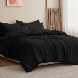 Moonlight Bedding Plain Microfibre 4 Piece Duvet Cover Set With Fitted Sheet, Double (Black, 200X200Cm) - thumbnail 1