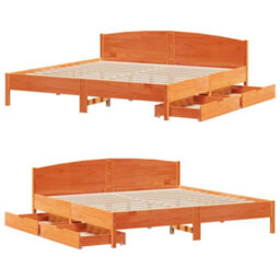 Berkfield Bed Frame Without Mattress Wax Brown 180X200 Cm Super King Solid Wood Pine - thumbnail 9