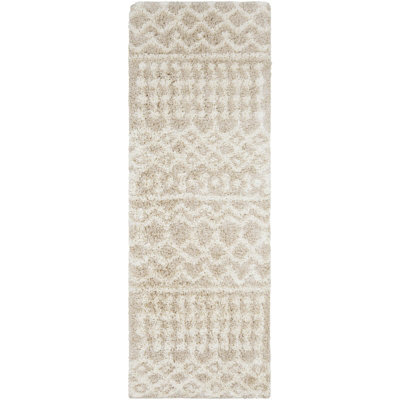Livabliss Urban Shaggy-Geometric Cream Beige Soft Plush Pile Living Bedroom Rug 80 X 150 Cm Easy Care, Non Shedding - image 1