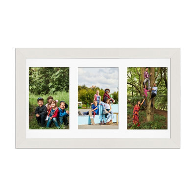AK Frames 40X20Cm White Modern Multi Photo Frame With White Mount - Holds 3 Apertures (3X) 6X4 Photos - image 1
