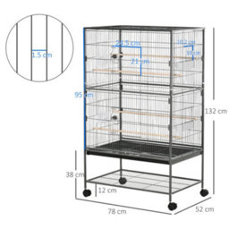 Pawhut Large Bird Cage Budgie Cage For Finch Canaries Parrot With Stand Grey - thumbnail 3