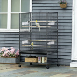 Pawhut Large Bird Cage Budgie Cage For Finch Canaries Parrot With Stand Grey - thumbnail 1