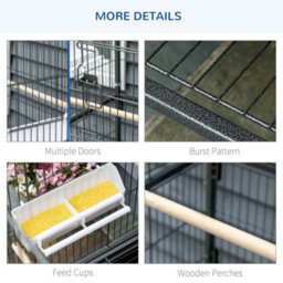 Pawhut Large Bird Cage Budgie Cage For Finch Canaries Parrot With Stand Grey - thumbnail 7