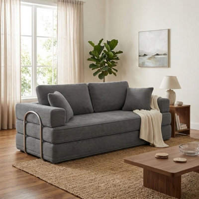 Flex Grey 3 Seater Compressed Sofa Bed Cord Boneless Cloud Couch Foam Pocket Spring - image 1