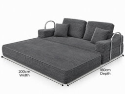 Flex Grey 3 Seater Compressed Sofa Bed Cord Boneless Cloud Couch Foam Pocket Spring - thumbnail 5