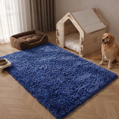Oxford Homeware Shaggy Rug Anti-Slip Washable Soft Fluffy Living Room And Bedroom Rug (Navy, 60X110Cm) - image 1