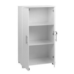 MMT Funiture Designs White Storage Cabinet Wood, Filing Cabinet With 2 Shelves - 2 Door Lockable - Tall Office Storage Cupboard Organiser - thumbnail 3