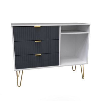 Linear Ready Assembled Matt Indigo & White Media Unit With 2 Shelves & 3 Drawers, (H)97Cm X (W)74Cm X (D)39.5Cm - image 1