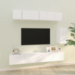 Berkfield 6 Piece Tv Cabinet Set White Engineered Wood - thumbnail 1