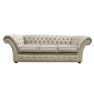 Chesterfield 3 Seater Sofa Settee Azzuro Fudge Fabric In Balmoral Style - image 1