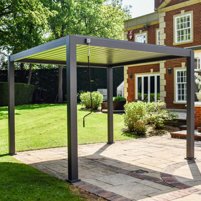 BPS Access Solutions Bps Grand Full Aluminium Pergola - 3X3M Aluminium Pergola - Louvered Roof - 120mm Post - Garden Canopy - Anthracite Grey - image 1